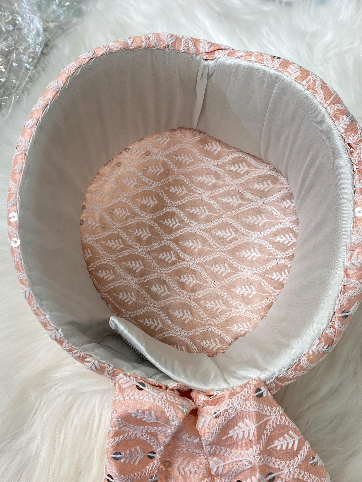 Groom Wedding Turban- Peach Chikankari AdjustableTurban(with velcro)- Safa Turban/Pagdi/Premade Turban/ Wedding Safa/Turban/Pagdi for Men