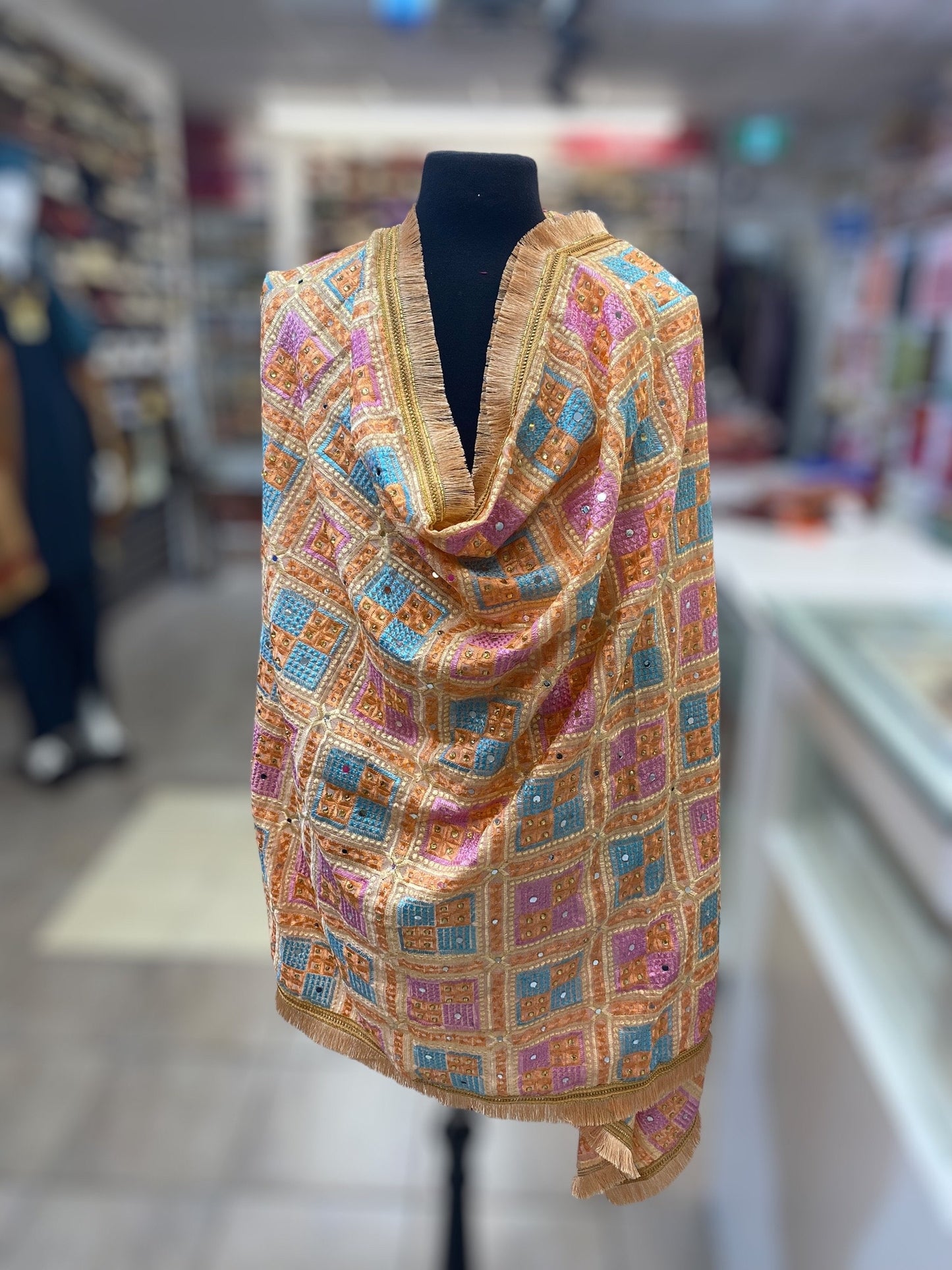 Phulkari Dupatta- Women's Beautiful Phulkari Dupatta, Scarf,Multicoloured Phulkari Chunni, Dupatta