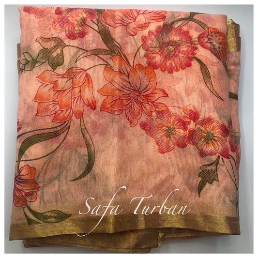 Peach Floral Safa Fabric- Turban Fabric/Safa/Pagdi/Pheta Cloth (Floral) for Barati/Groom/Social Occasion