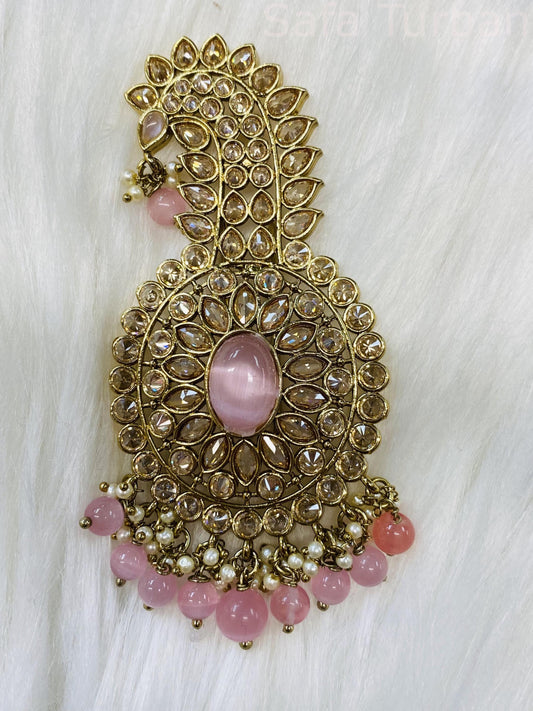Indian Groom Wedding Accessories- Peach- Pachi Kundan Kalangi/Kalgi for Men's Safa/Groom Pagdi