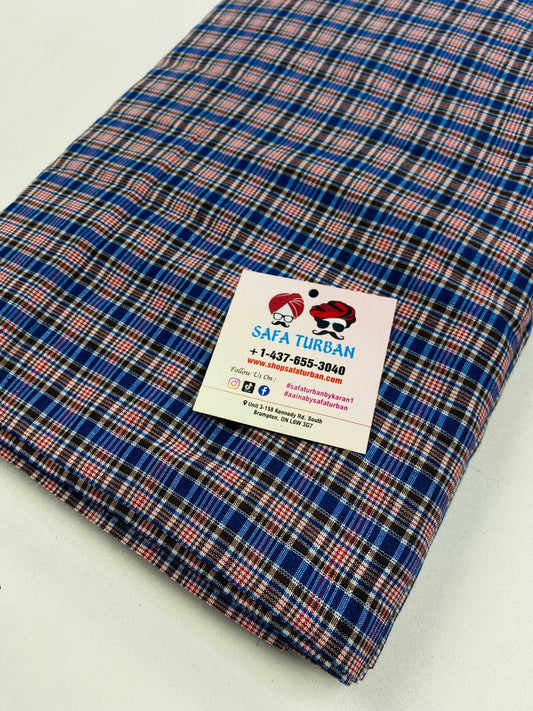 Sikh Desi Parna- Unstitched Royal Blue, Black and Red Check Turban (Dabbi wala Parna)