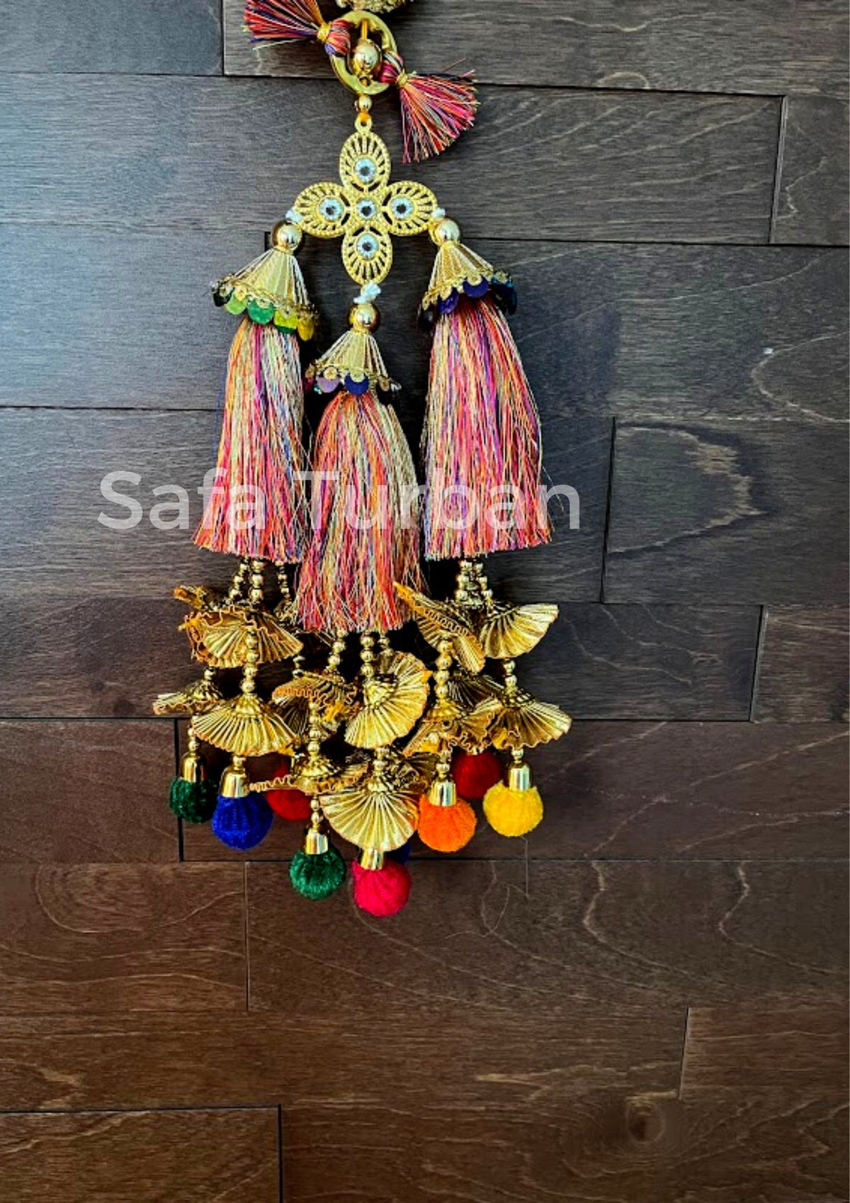 Punjabi Golden/Red Coloured Fabric Parandi Tassles Hair Extensions with Beads for Women and Girls (Sold per piece)
