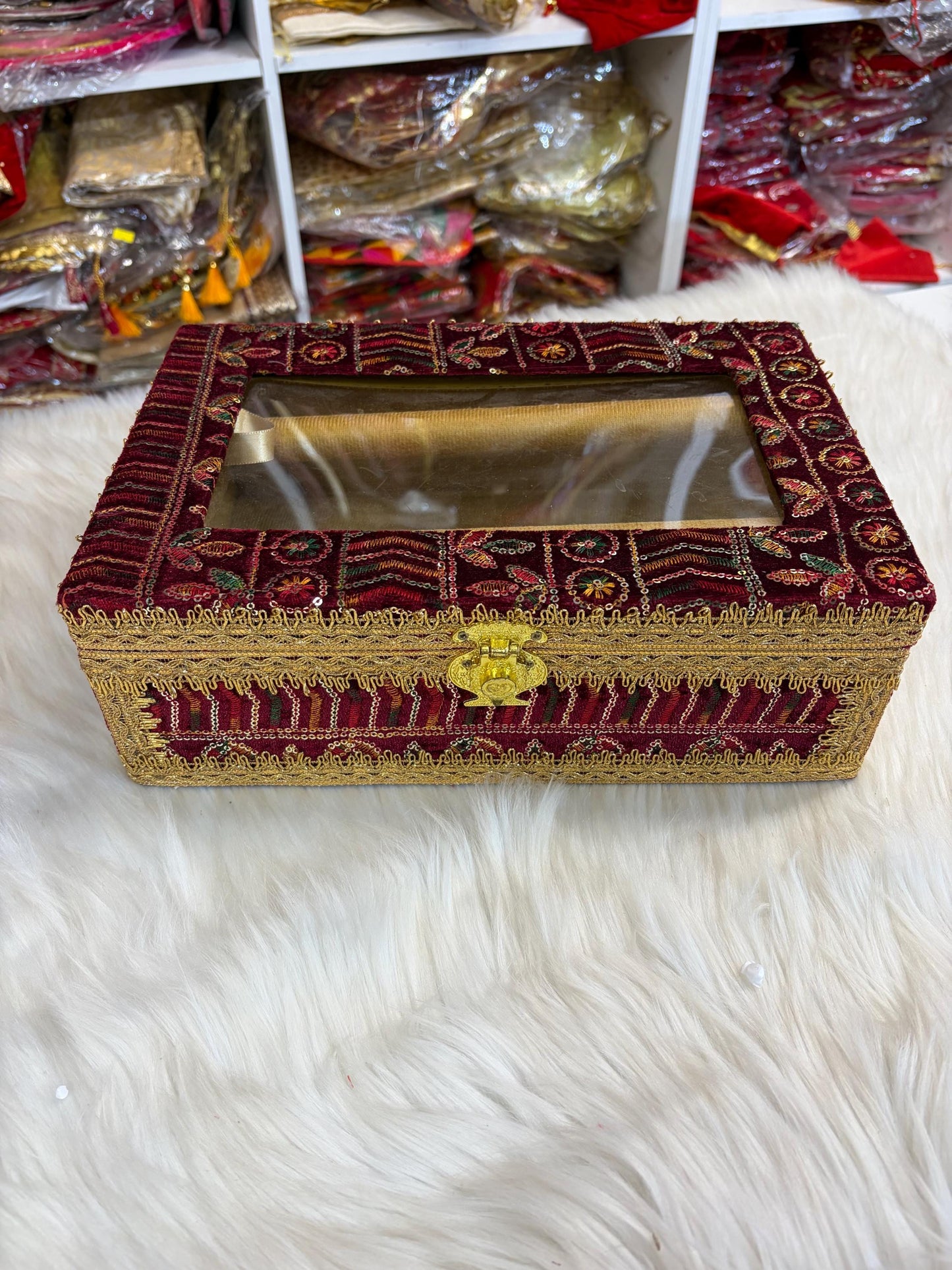 Churra Box- Velvet Embroided handcrafted Box- Trousseau Box- Churra bangle Box- Bridal Chura- Bridal Bangles- Bangle Storage Box