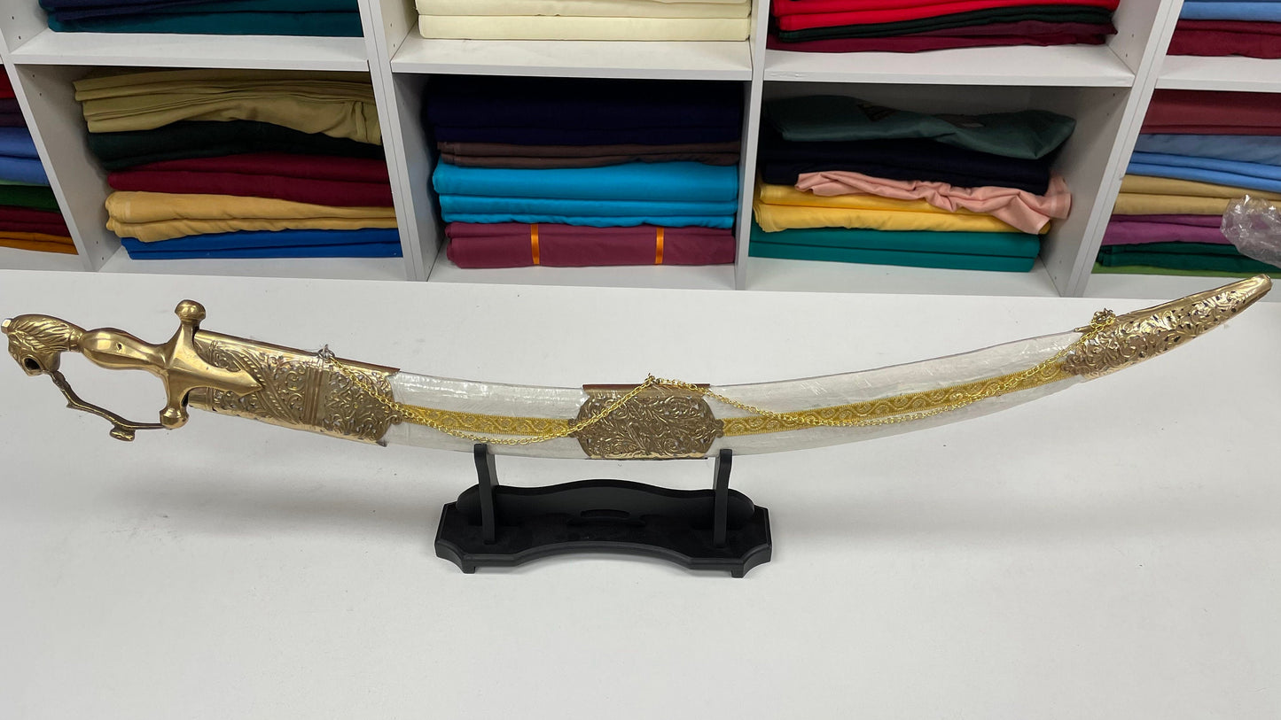 Indian Wedding Decorative Sword/Kirpan- Ivory colour with golden work handle/For wedding purpose/Decorated Sikh Wedding Kirpan