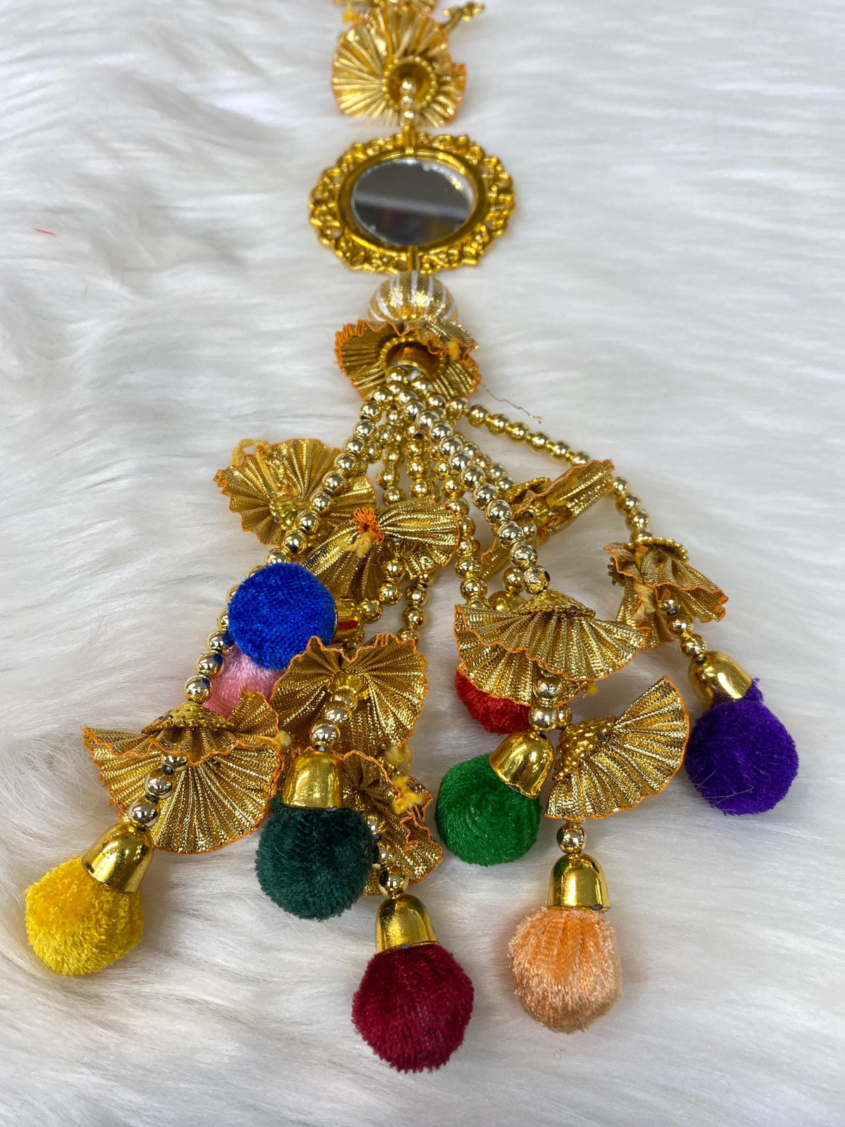 Punjabi Golden and multi Colour Fabric Parandi Tassles Hair Extensions with Beads for Women and Girls (Sold per piece)