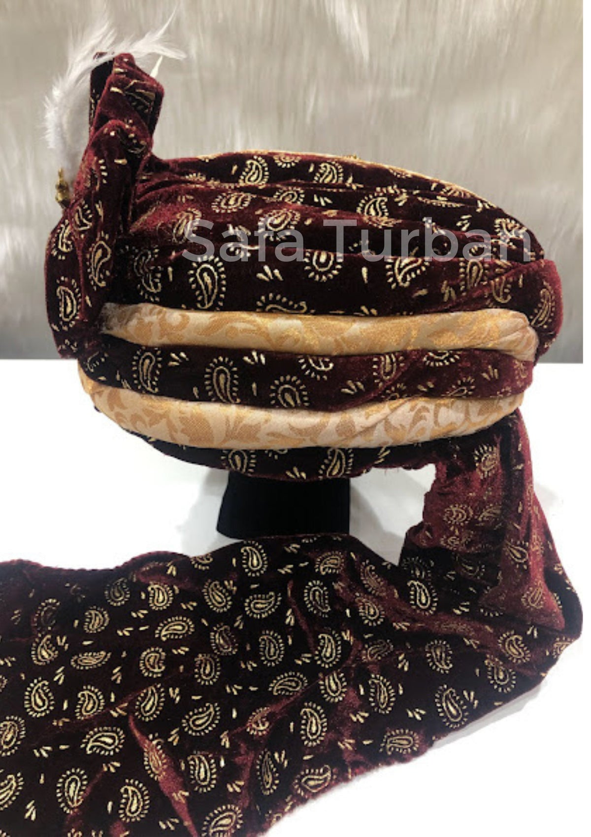 Groom Wedding Turban- Dark Maroon/Vine Velvet Turban- Safa Turban/Pagdi/Premade Turban/ Wedding Safa/Turban/Pagdi for Men (Groom)/ Thalapa