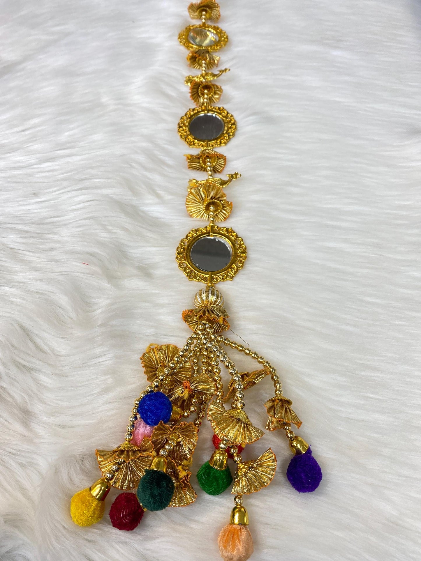 Punjabi Golden and multi Colour Fabric Parandi Tassles Hair Extensions with Beads for Women and Girls (Sold per piece)