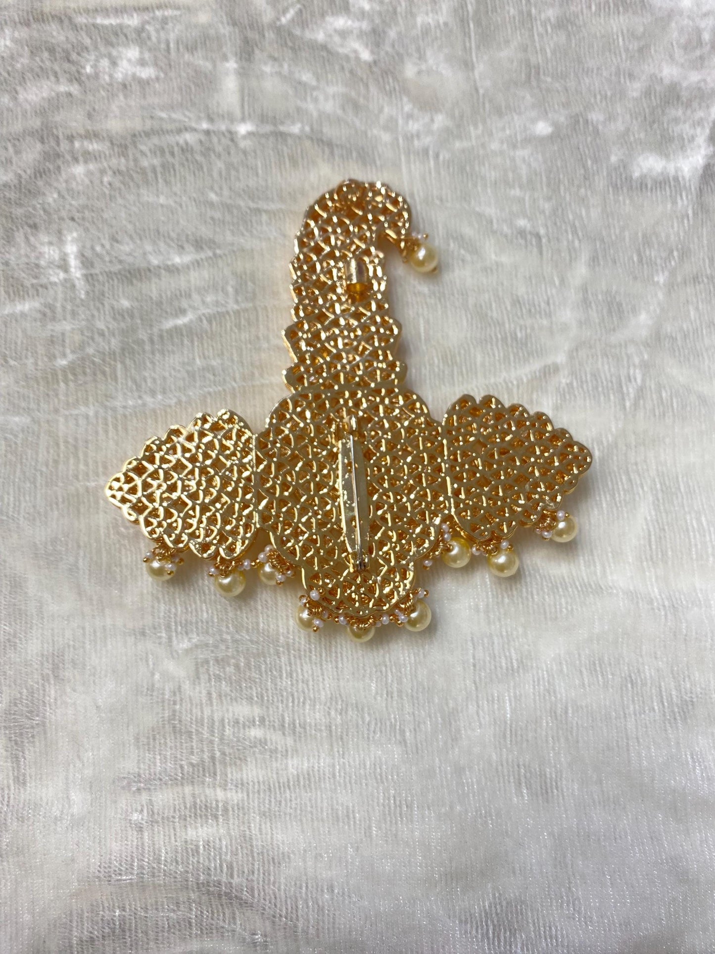Golden Indian Groom Wedding Accessories-Kundan  Kalangi/Kalgi for Men's Safa/Groom Pagdi