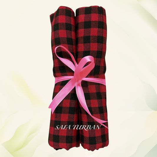 Sikh Desi Parna- Red and Black Check Turban (Dabbi wala Parna)