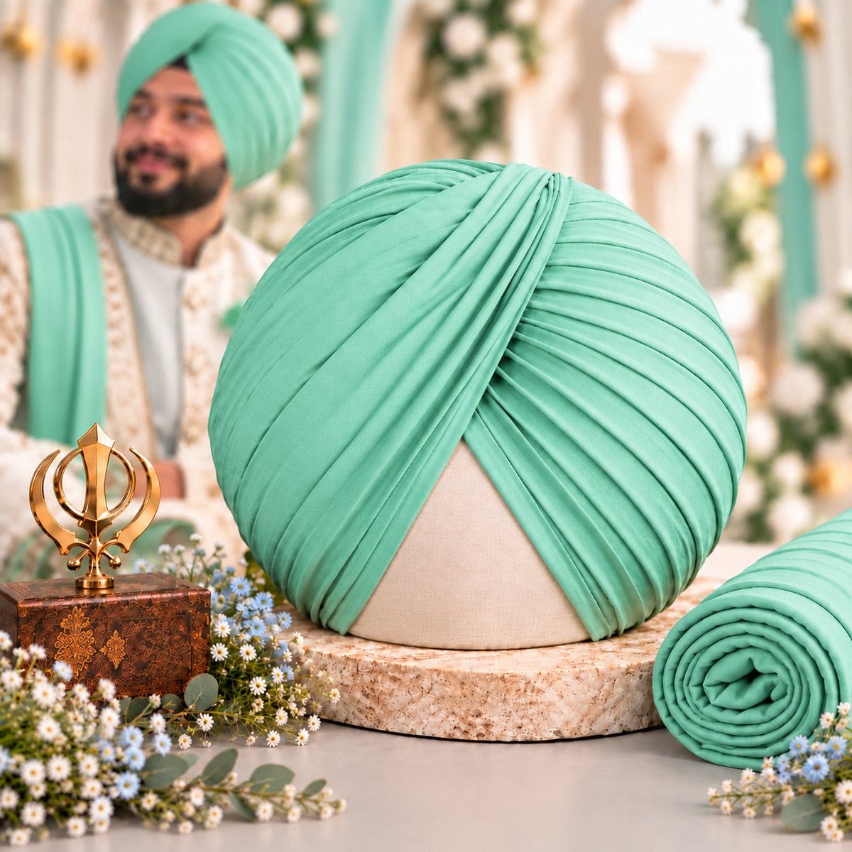 Sikh Turban- Emerald Green (Full Voile and Rubia(Medium)/Half and Half Voile) (Copy) (Copy)