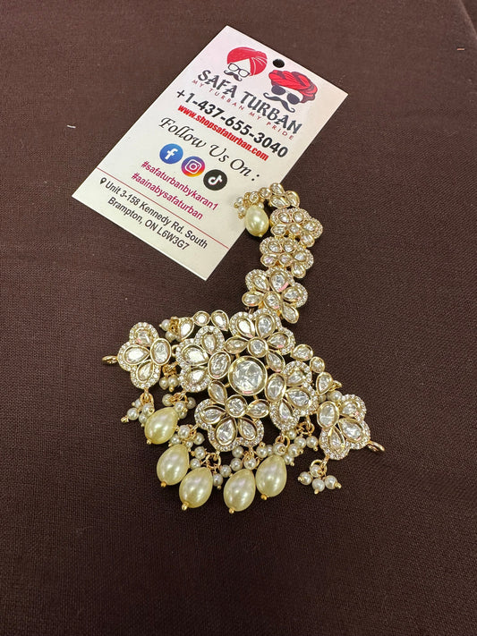 Indian Groom Wedding Accessories-Pachi Kundan Kalangi/Kalgi for Men's Safa/Groom Pagdi