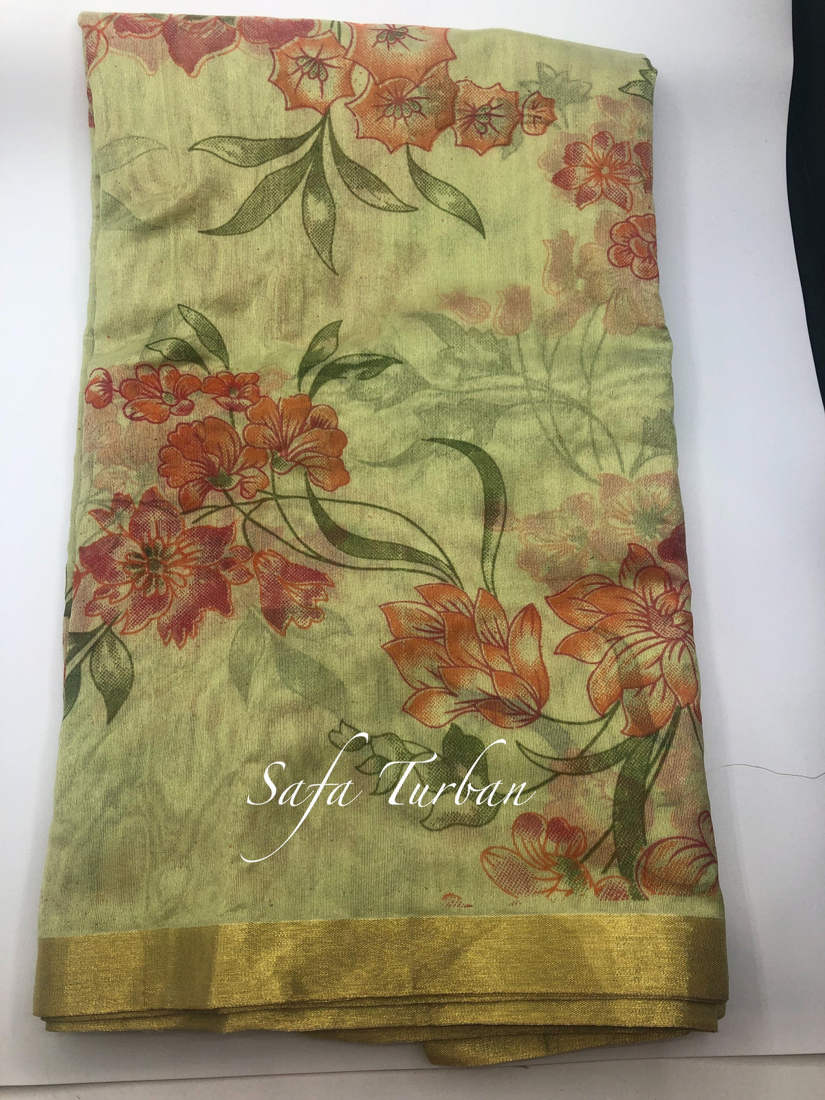 Pista Green Floral Safa Fabric- Turban Fabric/Safa/Pagdi/Pheta Cloth (Floral) for Barati/Groom/Social Occasion