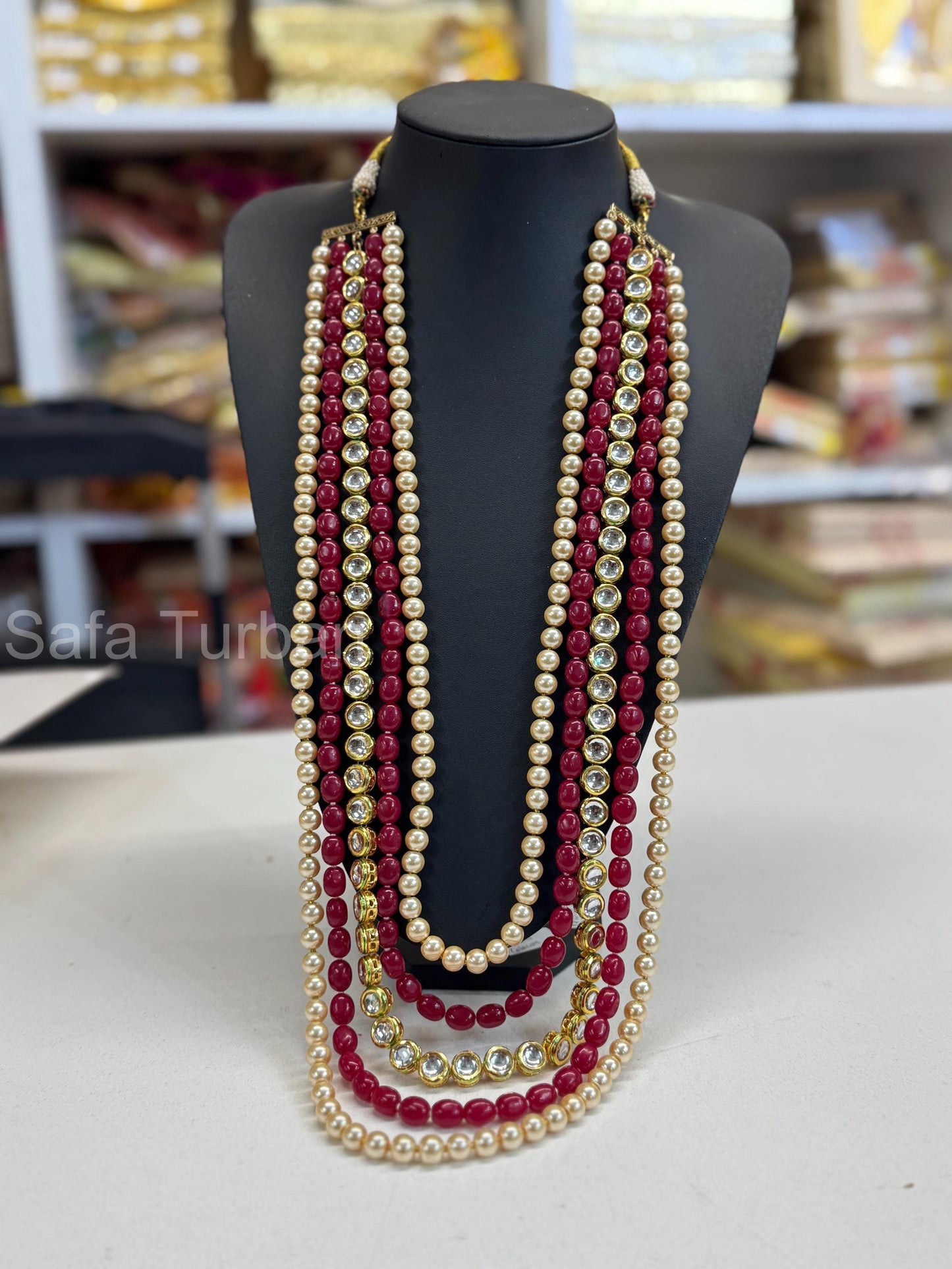 Indian Wedding- Pearl Necklace with Kundan layer for Men/Groom for Wedding (5Layers Pearl)