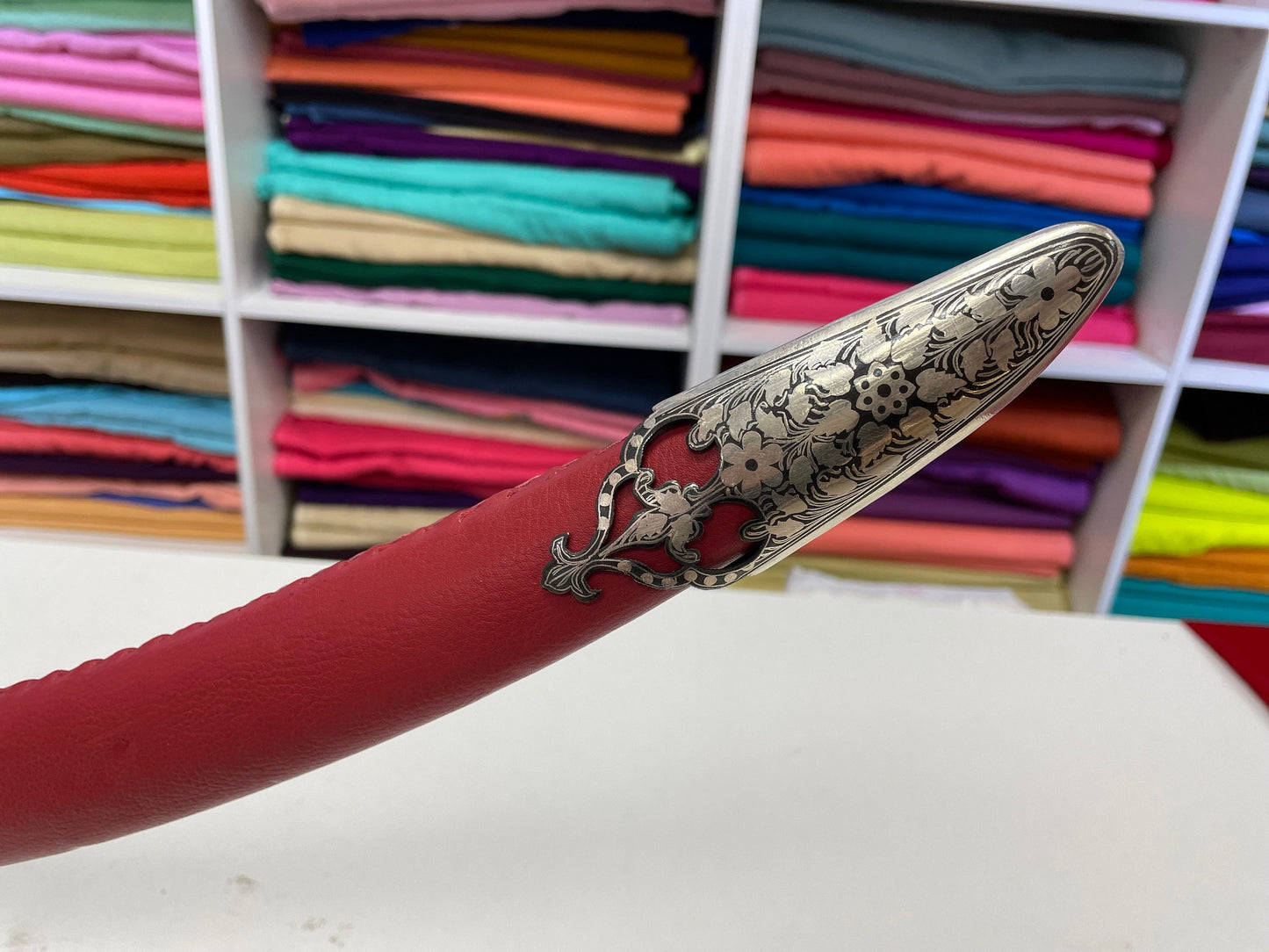 Indian Wedding Decorative Sword/Kirpan- Red Leather with Silver work handle/For wedding purpose/Indian Rajput Wedding Sword