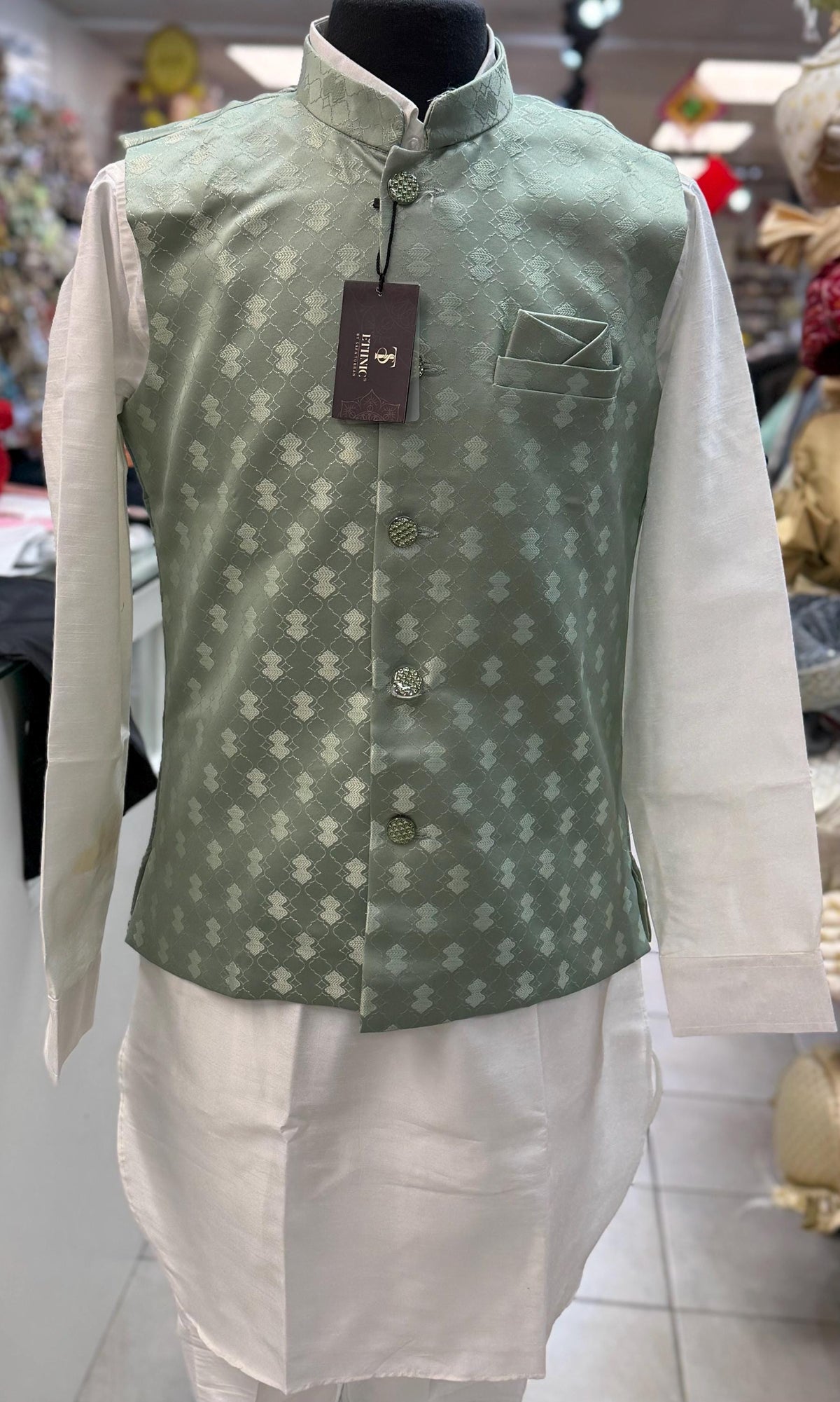 Designer Mint Green (Sage Green) Men Vest- Wedding Vest, Kurta Pajama Vest, Casual Wear (Size available 38,40,42,44,46)