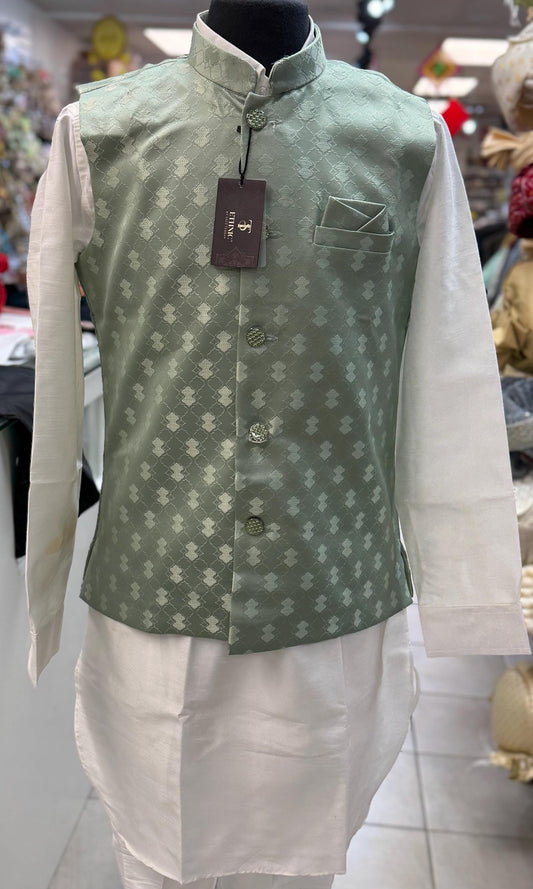 Designer Mint Green (Sage Green) Men Vest- Wedding Vest, Kurta Pajama Vest, Casual Wear (Size available 38,40,42,44,46)