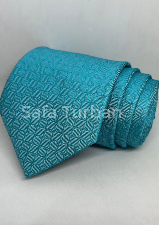 Mens Plaid Micro Self Silk Necktie Gift Set With Pocket Square (Firozi Blue Colour)