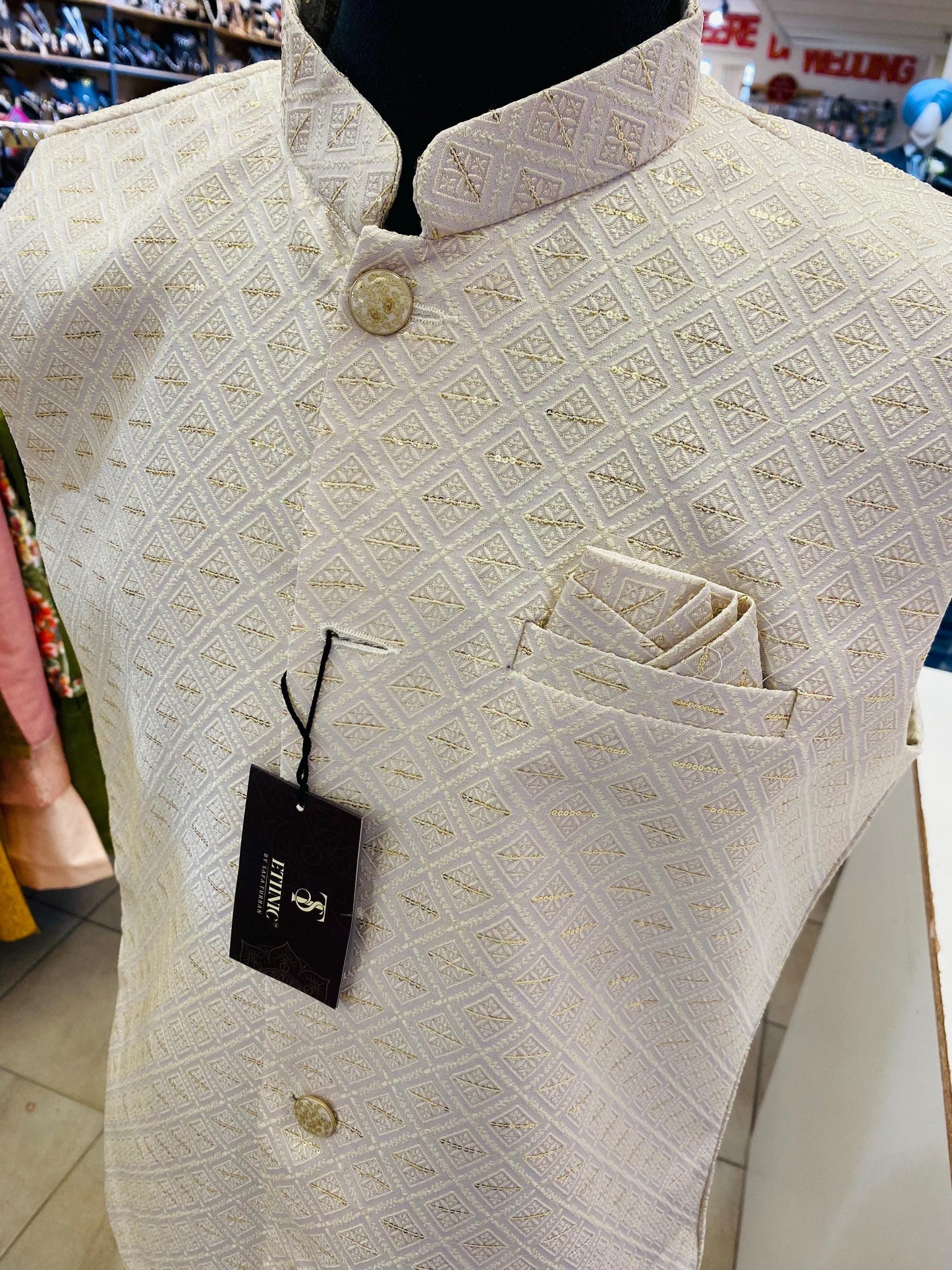 Designer Golden Men Vests- Men Vests- Wedding Vest, Kurta Pajama Vest, Prom Party Dress, Casual Wear (Size available 38,40,42,44,46)