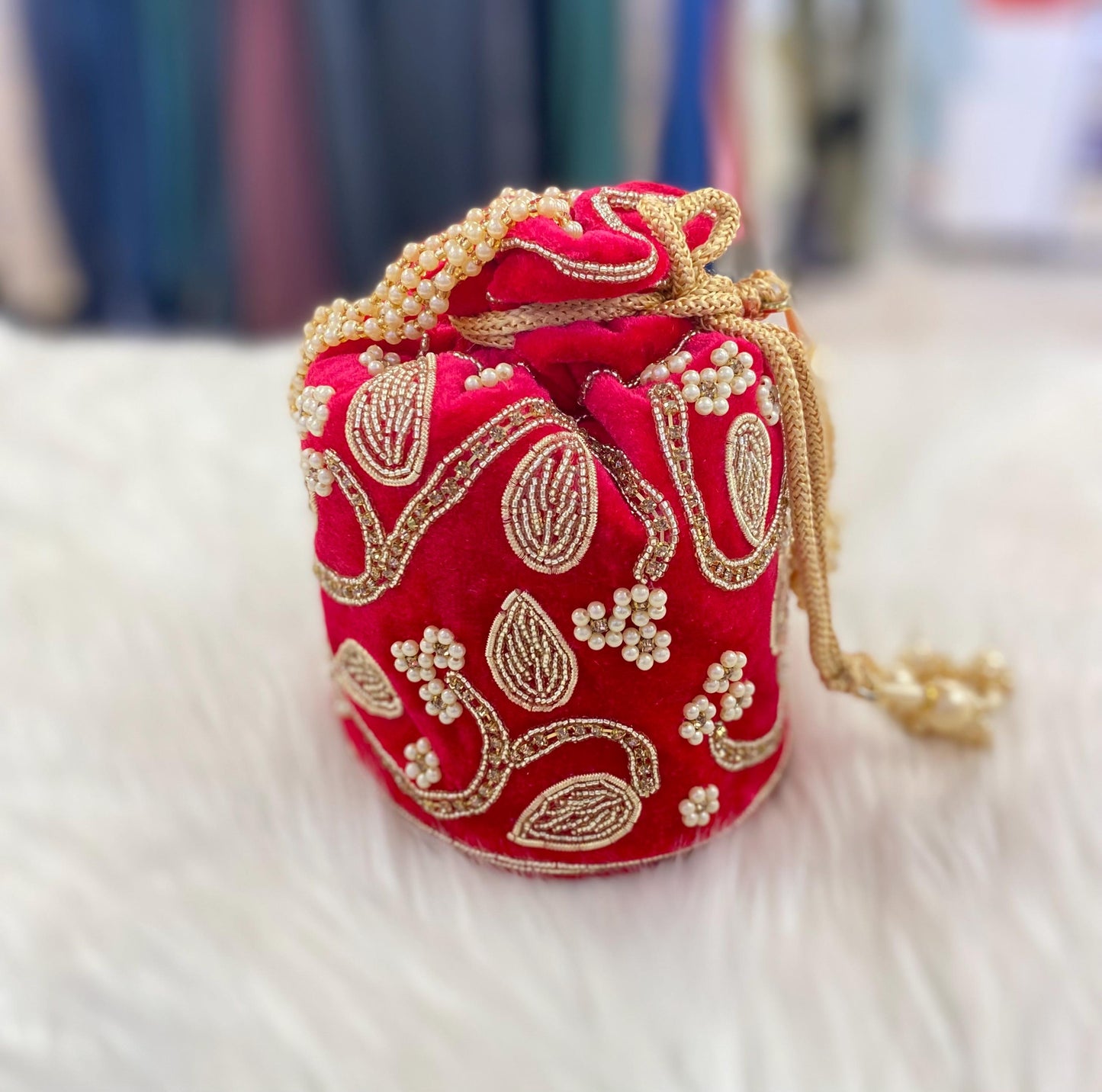 Designer Bridal Potli Bag for women with Embroidery and Embellished Stones
