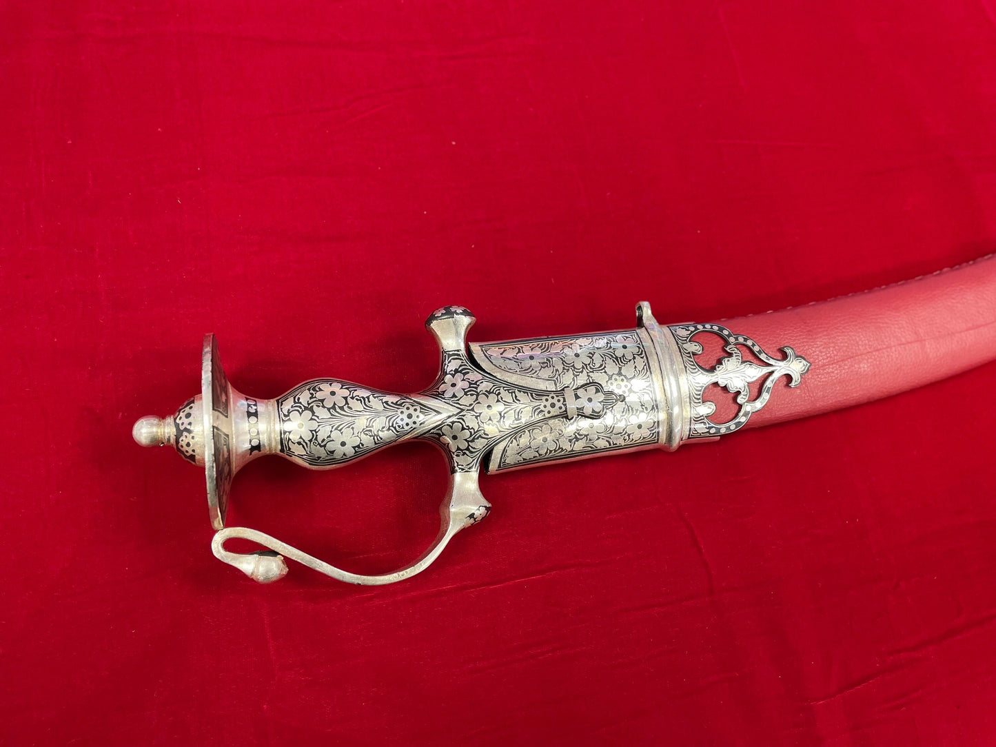 Indian Wedding Decorative Sword/Kirpan- Red Leather with Silver work handle/For wedding purpose/Indian Rajput Wedding Sword