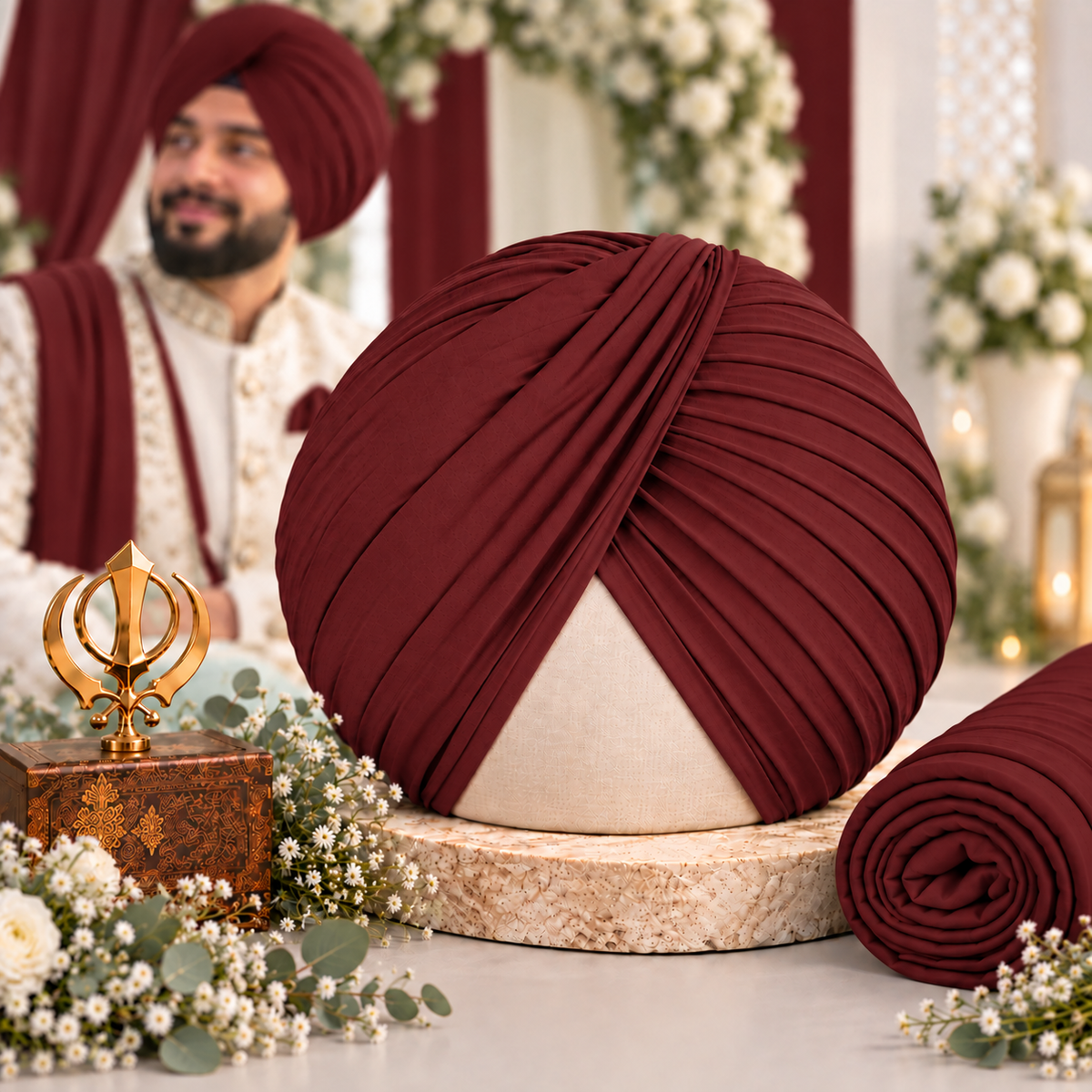 Sikh Turban- Maroon, Black & Navy (Full Voile and Rubia(Medium)/Half and Half Voile)