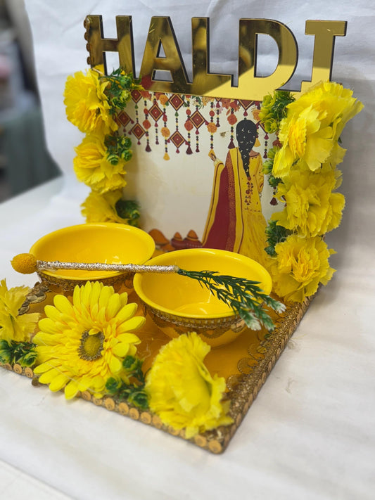 Wedding Accessories- Bride/Groom Mayian/ Haldi/ Maiyan/ Vatna Ceremony-Decorative  Wooden board and  2Bowls
