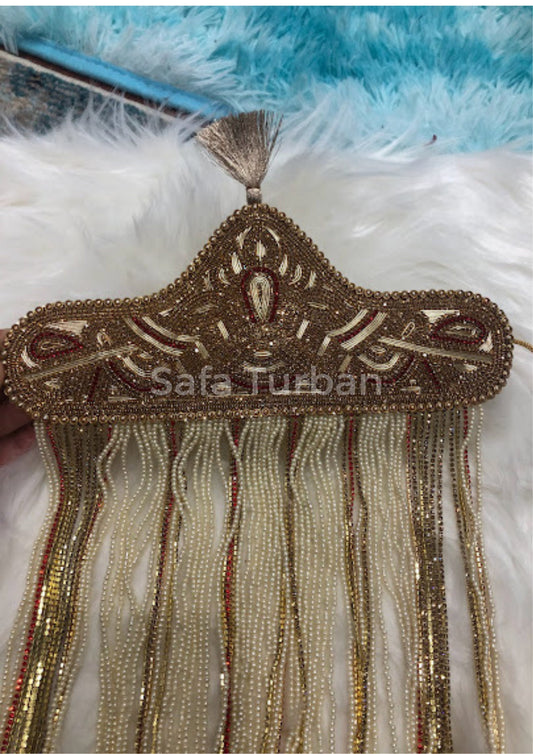 Indian Groom Sehra- Indian Wedding Accessories- Sehra with Golden, White and Pearl Beads