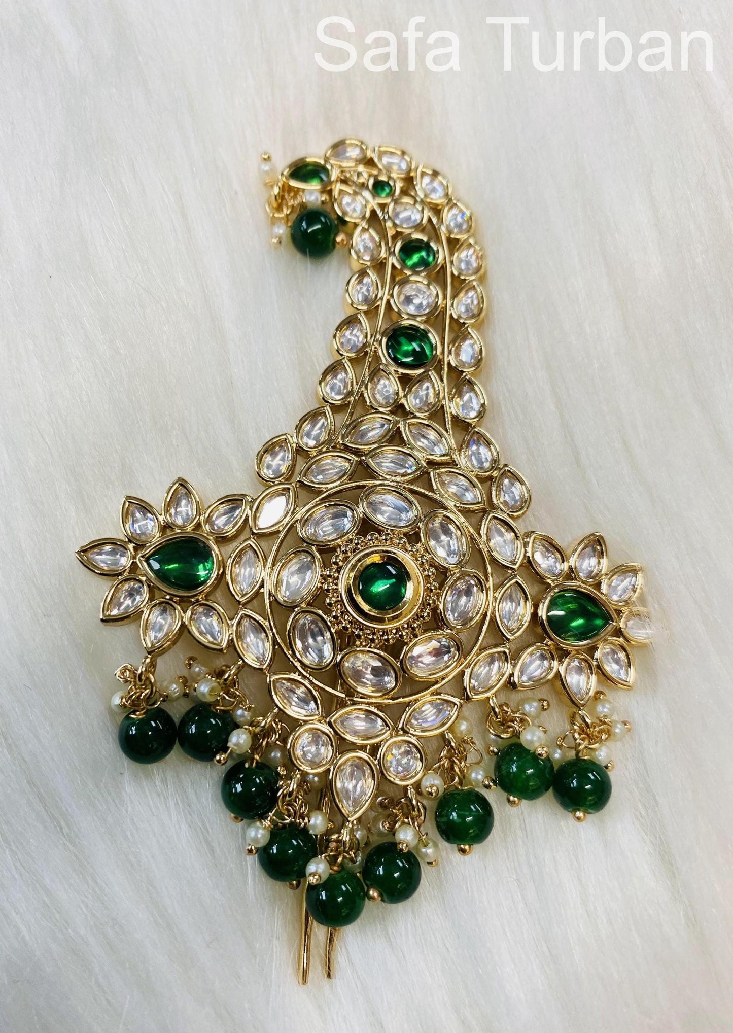 Indian Groom Wedding Accessories- Green Colour- Pachi Kundan Kalangi/Kalgi for Men's Safa/Groom Pagdi