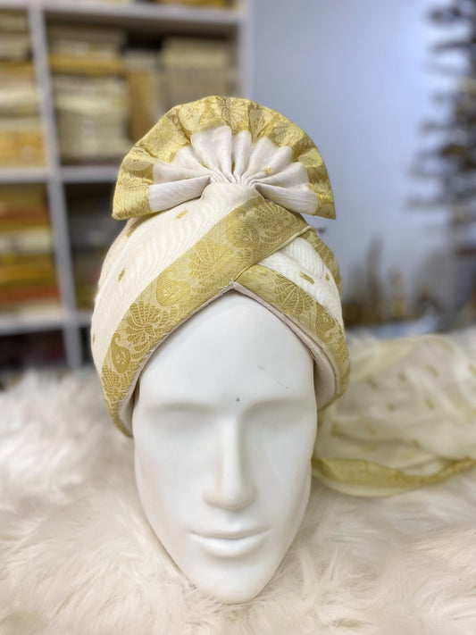 Groom Wedding Turban- Thalapa White colour AdjustableTurban(with velcro)- Safa Turban/Pagdi/Premade Turban/ Wedding Safa/Turban