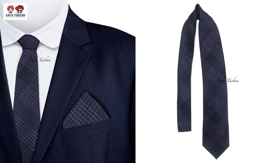 Mens Plaid Micro Self Silk Necktie Gift Set With Pocket Square