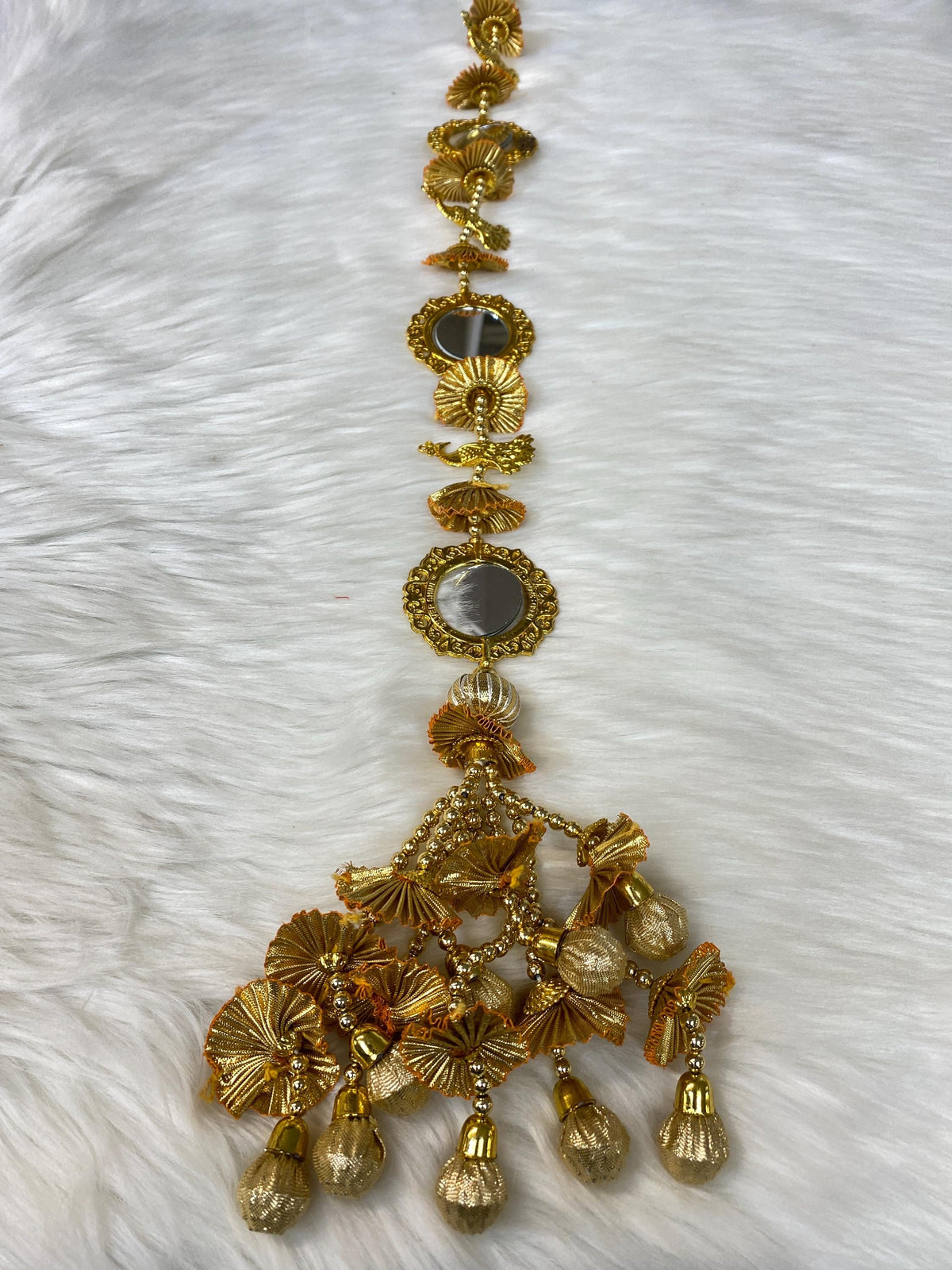 Punjabi Golden Colour Fabric Parandi Tassles Hair Extensions with Beads for Women and Girls (Sold per piece)