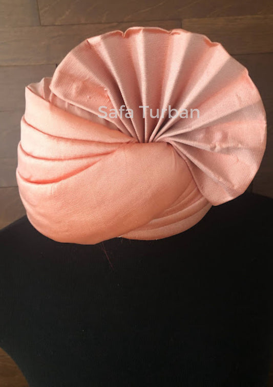 Indian Wedding- Silk Fabric handmade Safa for groom in Peach colour, Groom Head Safa Turban/Pagdi Headwrap for Dulha