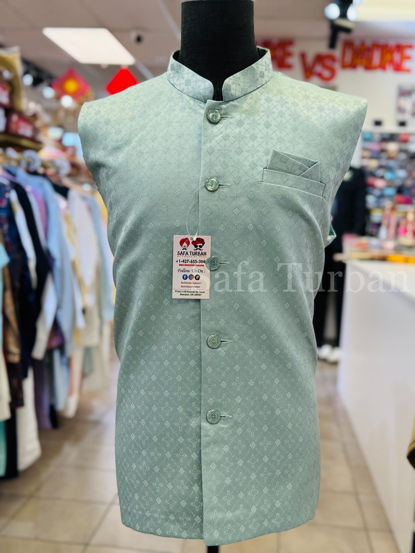 Designer Mint Green (Sage Green) Men Vest- Wedding Vest, Kurta Pajama Vest, Casual Wear (Size available 38,40,42,44,46)