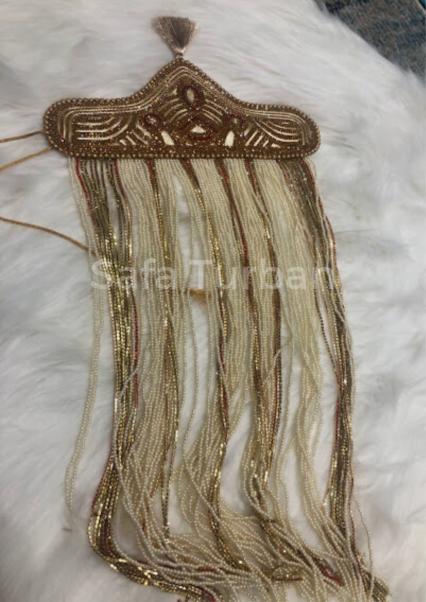 Indian Groom Sehra- Indian Wedding Accessories- Sehra with Golden, White and Pearl Beads