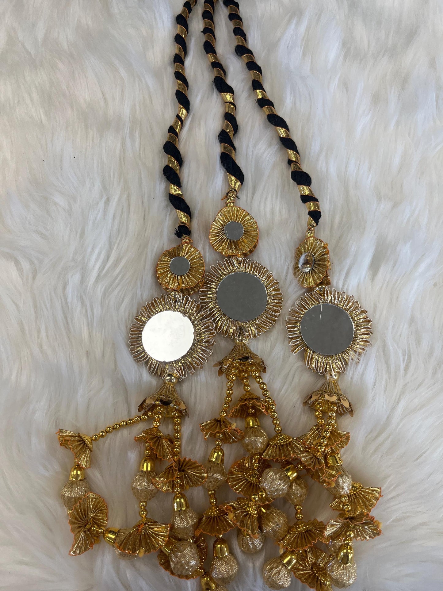 Punjabi Golden/Multi Colour Fabric Parandi Tassles Hair Extensions with Beads for Women and Girls (Sold per piece)