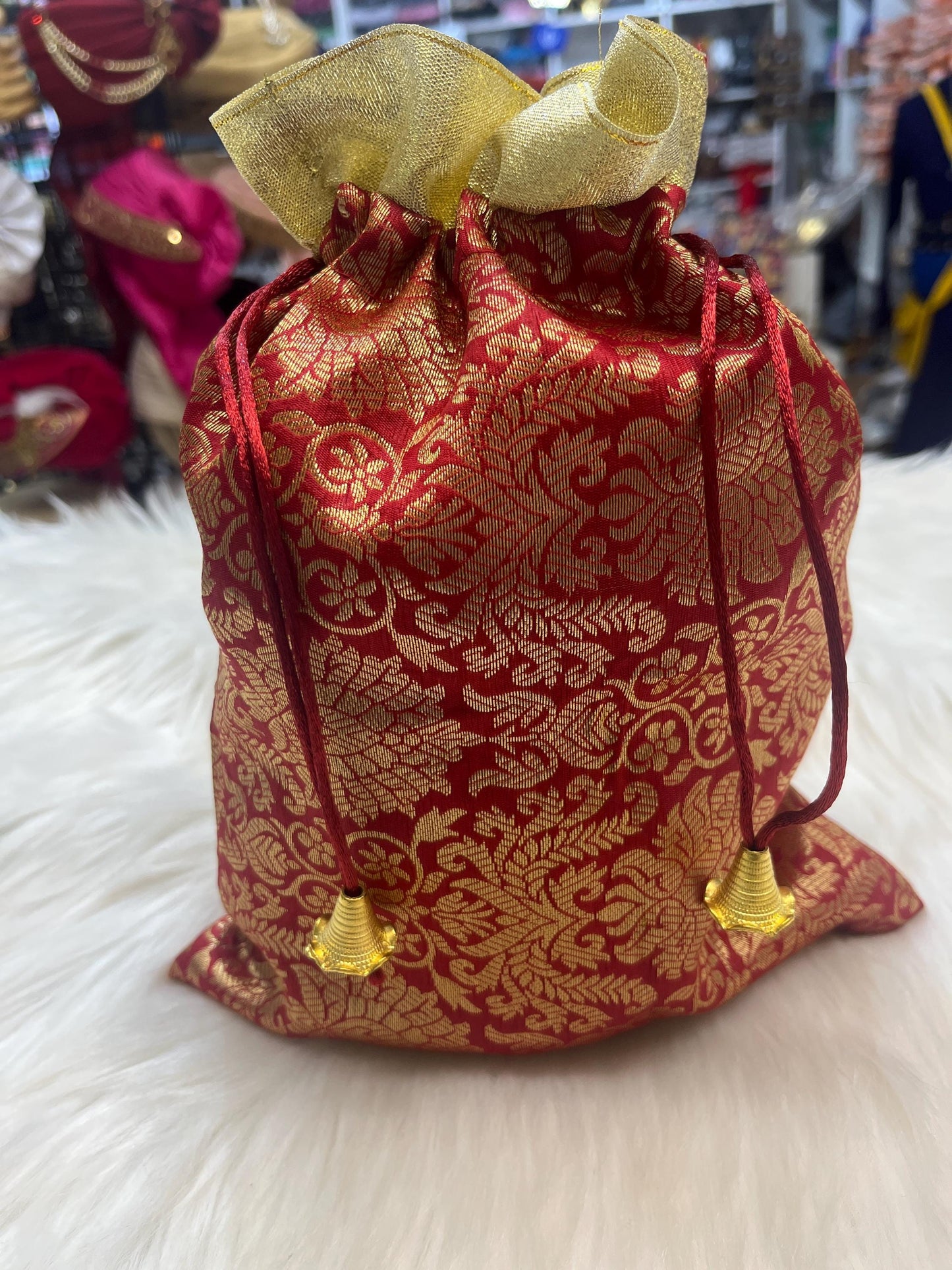 Indian Wedding- Large Size Desi Mithai/ Bhaji/Ladoo Bag- Potli Bag for Return Gifts Wedding II Sweets Bag Gift II Brocade potli