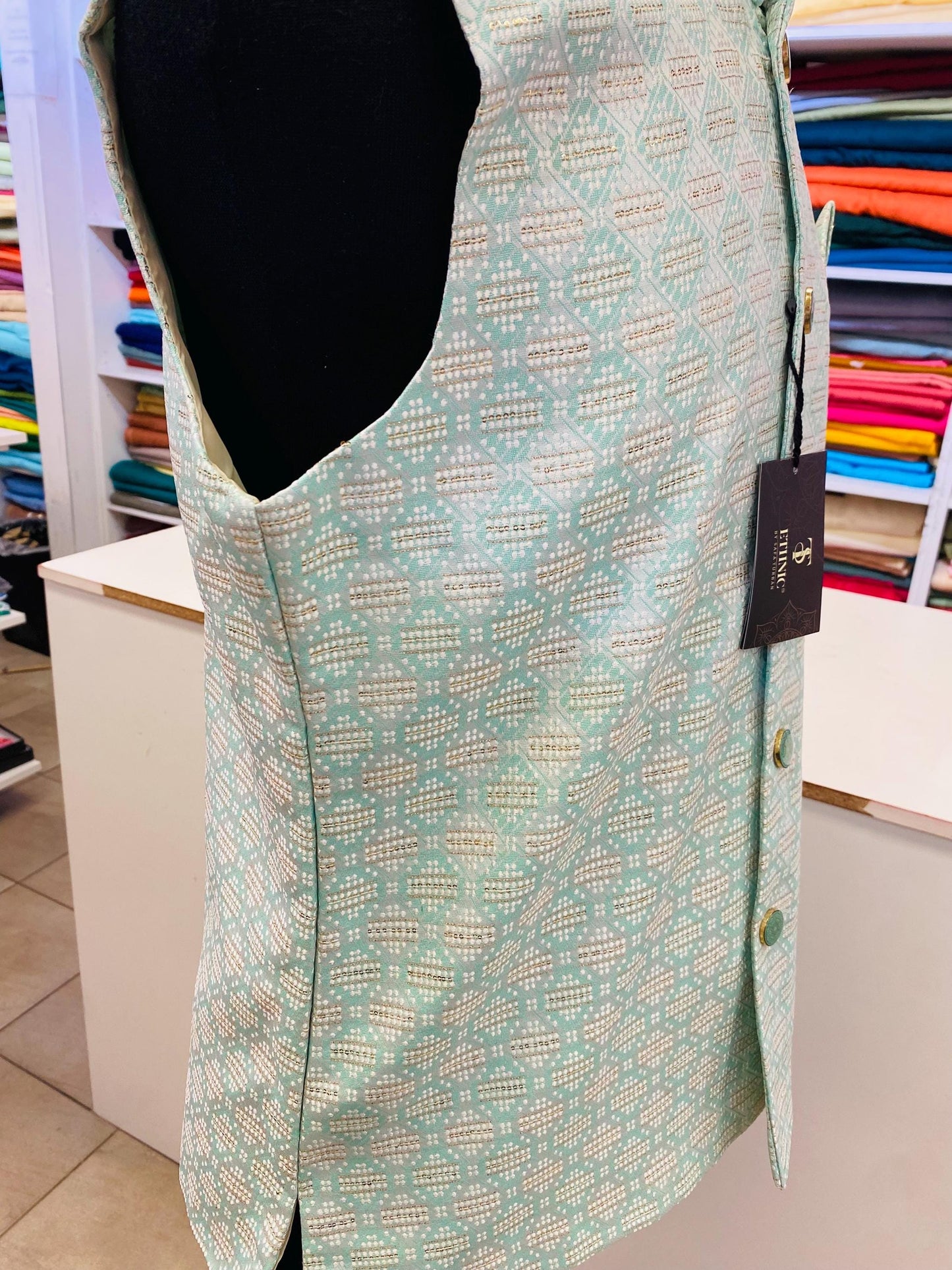 Designer Sea Green Men Vests- Men Vests- Wedding Vest, Kurta Pajama Vest, Prom Party Dress, Casual Wear (Size available 38,40,42,44,46)