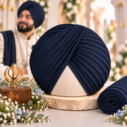 Sikh Turban- Navy Blue (Full Voile and Rubia(Medium)/Half and Half Voile)