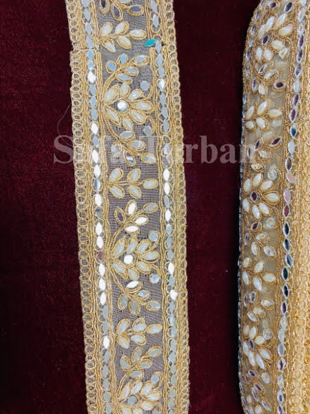 Golden Mirror Work Lace 2"(inch) for Dresses, Sarees, Lehenga, Suits, Blouses, Dupatta, Chunri, and Craft