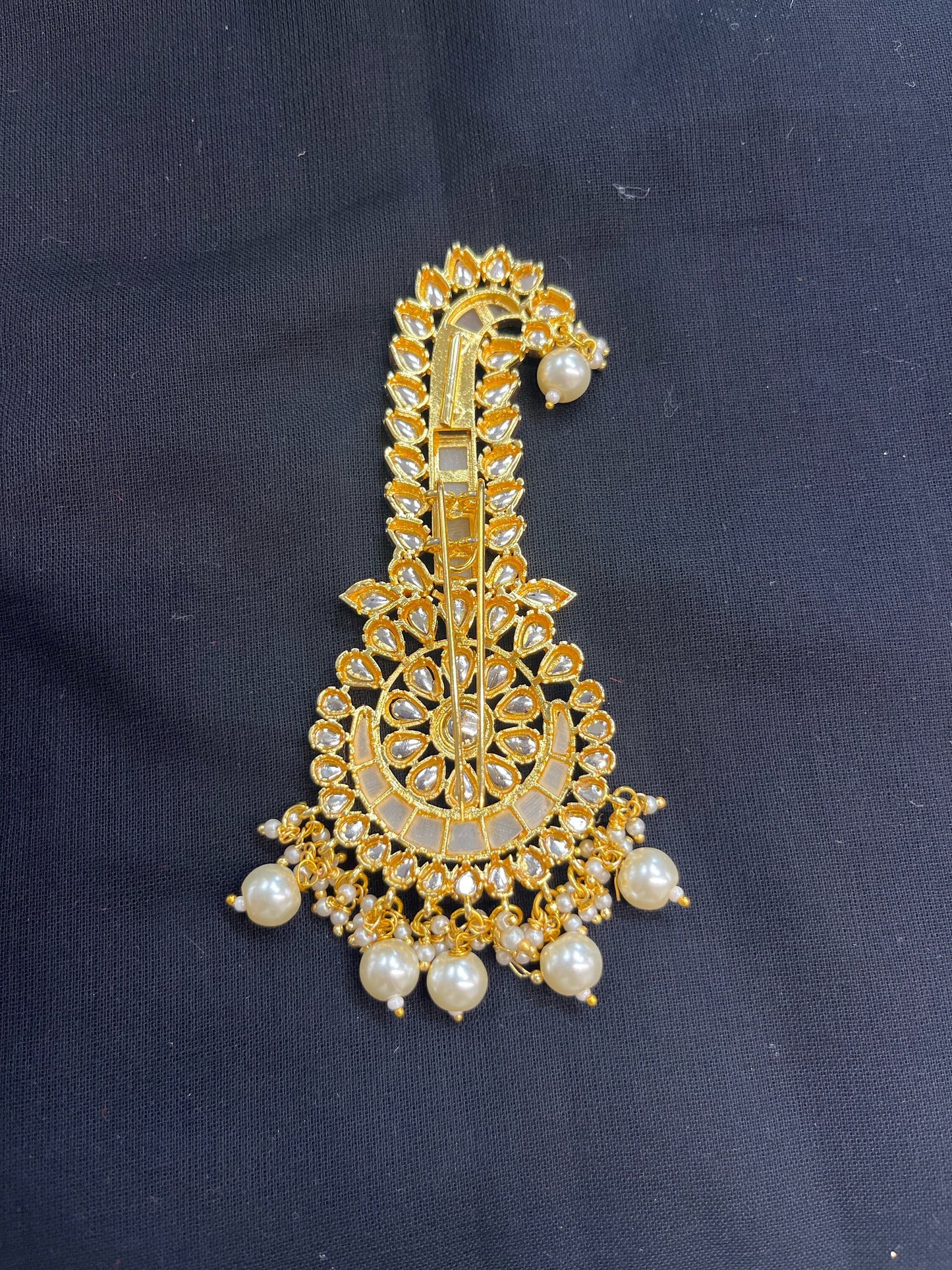 Indian Groom Wedding Accessories-Jadau Golden  Kalangi/Kalgi for Men's Safa/Groom Pagdi