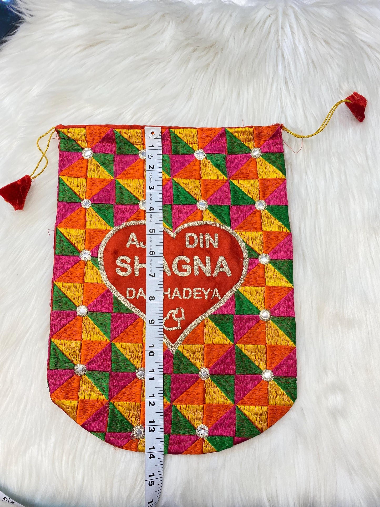 Indian Wedding- Desi Mithai/ Bhaji/Ladoo Bag- Potli Bag for Return Gifts Wedding II Sweets Bag Gift II Phulkari print potli