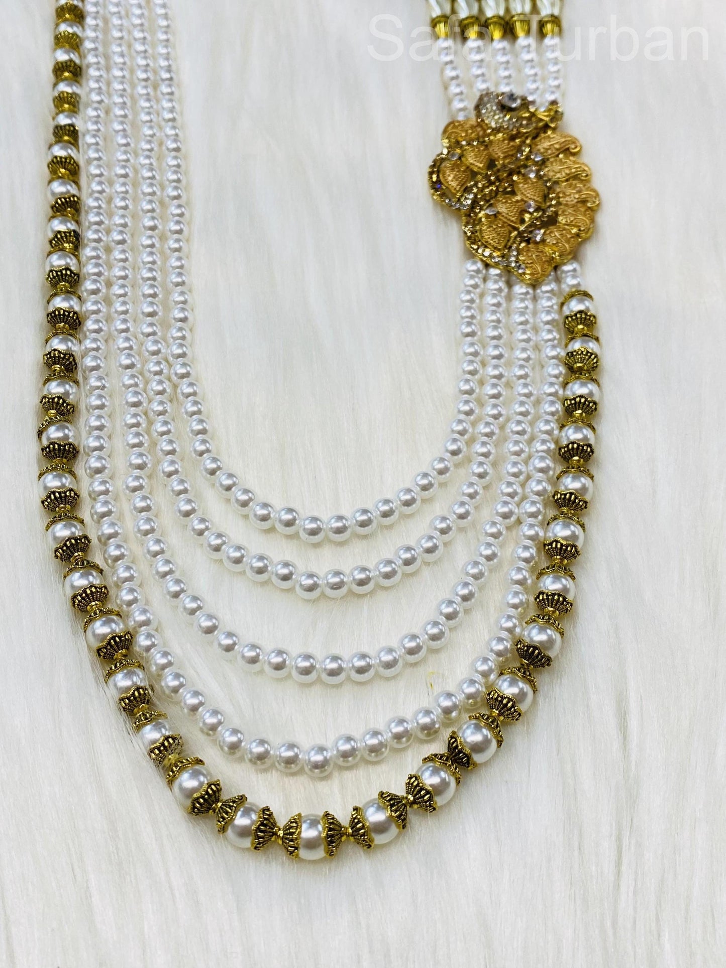 Indian Wedding- Pearl Stone Five Layer  Studded Necklace for Men/Groom for Wedding