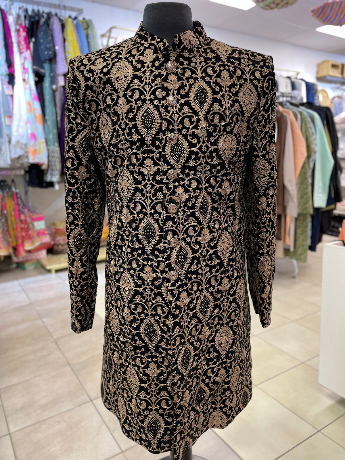 Designer Black Indo Western Coat For Men With Embroidery