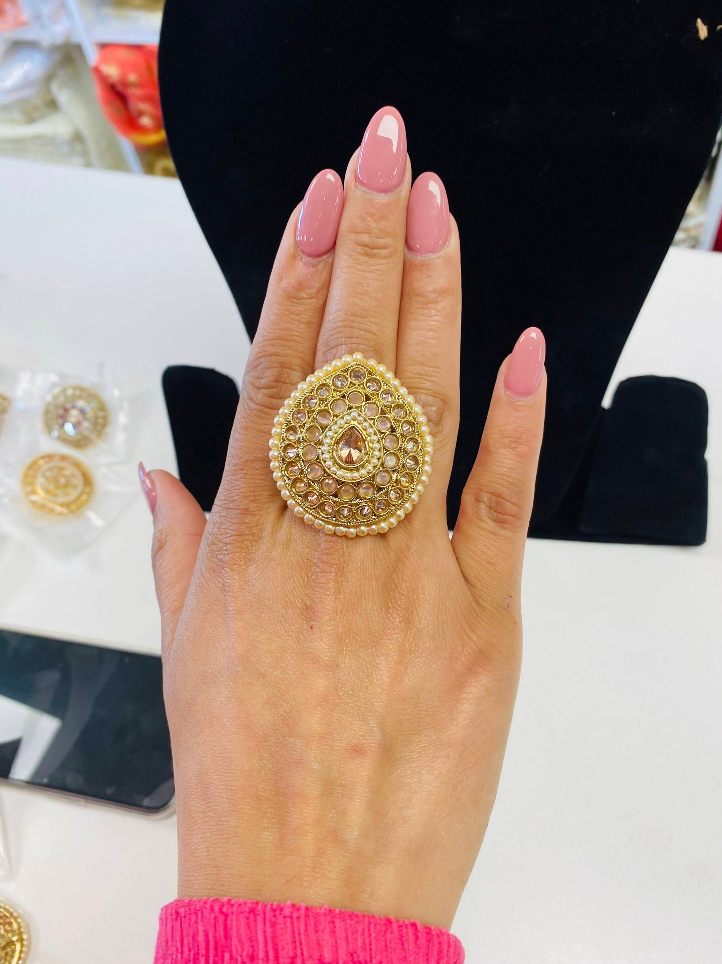 Traditional Gold Plated Teardrop-Shaped Ring For Women and Girls (size adjustable)