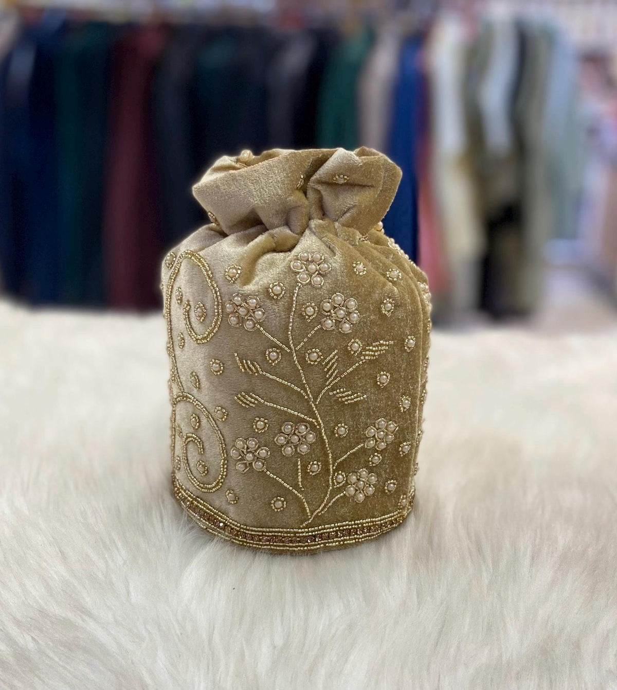 Designer Bridal Potli Bag for women with Embroidery and Embellished Stones