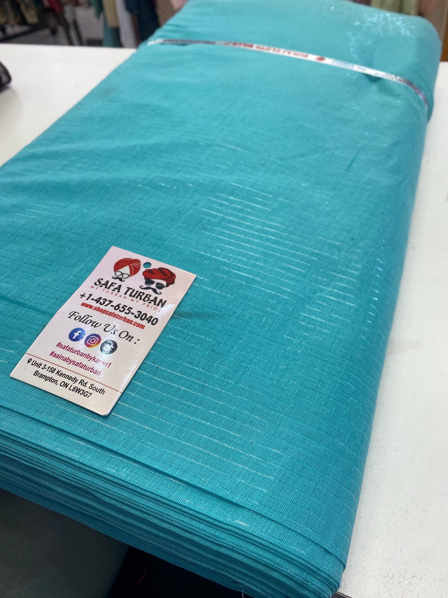 Sikh Turban- Printed Voile Turban Fabric- Turquoise Blue Colour, Sikh Turban, Printed Voile Turban, (stitching/peeko/edges finishi
