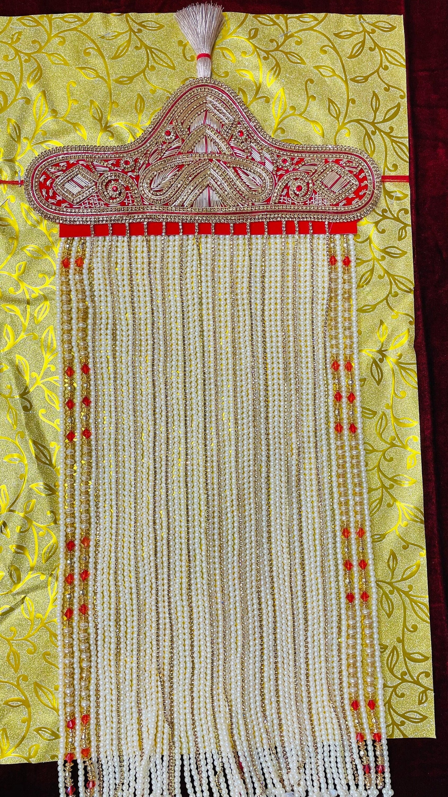 Groom Sehra- Indian Wedding Accessories- Golden/Red Sehra with Pearl Beads
