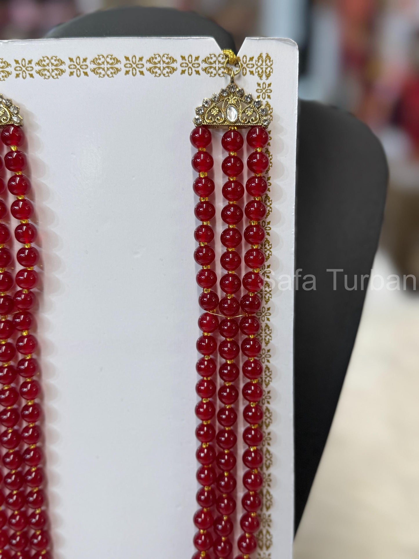 Indian Wedding- Bright Maroon Pearl Stone Beads Necklace for Men/Groom/Dullah for Wedding