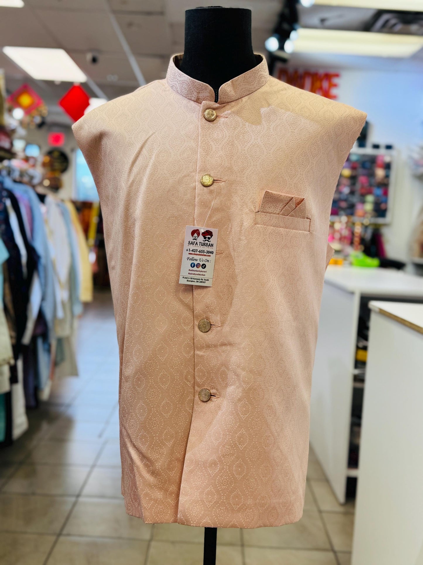 Designer Peach Men Vest- Wedding Vest, Wedding Dress, Kurta Pajama Vest, Casual Wear