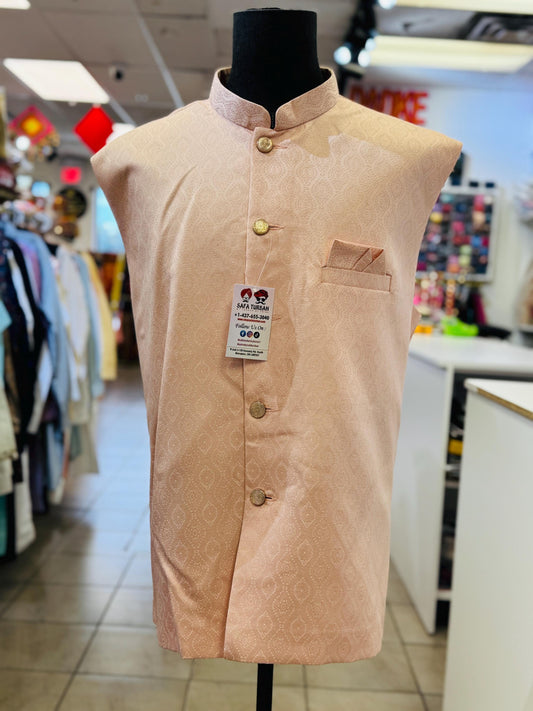 Designer Peach Men Vest- Wedding Vest, Wedding Dress, Kurta Pajama Vest, Casual Wear
